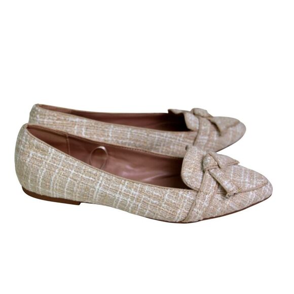 ANN TAYLOR BOW CREAM BEIGE TWEED TEXTILE POINTED TOE FLAT BALLET SHOES Sz 7.5 - Picture 5 of 10
